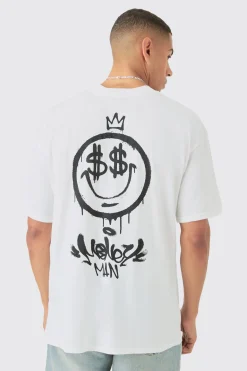 Oversized Graffiti Face Back Print T-shirt | BoohooMAN UK