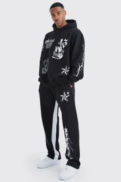 Oversized Graffiti Gusset Hooded Tracksuit | BoohooMAN UK