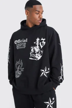 Oversized Graffiti Gusset Hooded Tracksuit | BoohooMAN UK