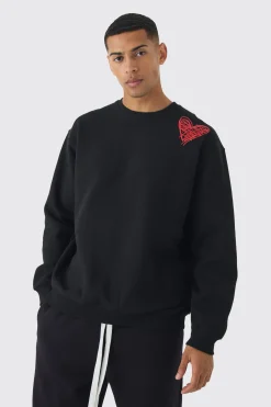 Oversized Graffiti Heart Print Sweatshirt | BoohooMAN UK