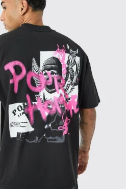 Oversized Graffiti Heavyweight T-shirt | BoohooMAN UK