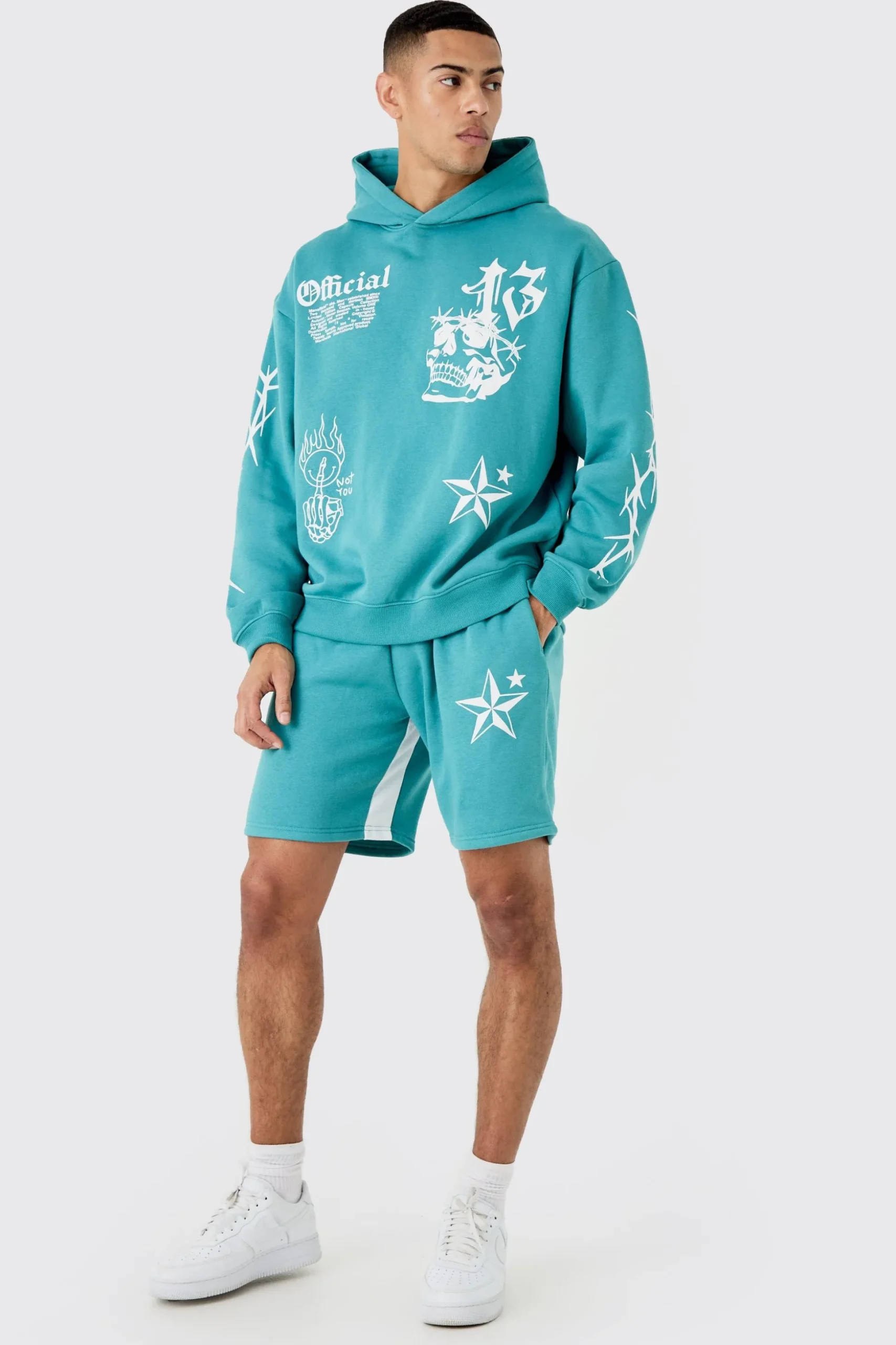 Oversized Graffiti Hoodie Short Tracksuit | BoohooMAN UK