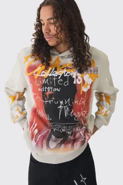 Oversized Graffiti Over Seams Graphic Print Hoodie | BoohooMAN UK
