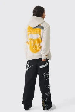 Oversized Graffiti Over Seams Graphic Print Hoodie | BoohooMAN UK