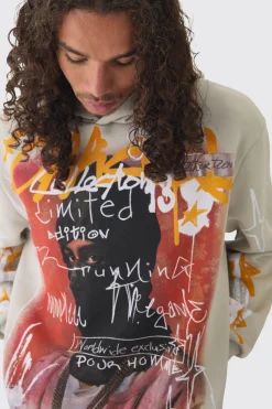 Oversized Graffiti Over Seams Graphic Print Hoodie | BoohooMAN UK