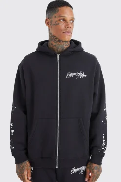 Oversized Graffiti Paint Splatter Hoodie | BoohooMAN UK