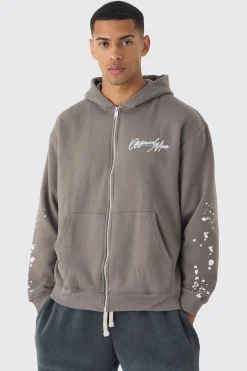Oversized Graffiti Paint Splatter Hoodie | BoohooMAN UK
