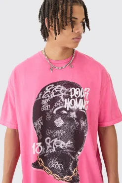Oversized Graffiti Pour Homme Mask Graphic Wash T-shirt | BoohooMAN UK