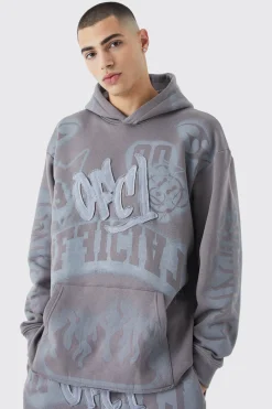 Oversized Graffiti Print Hoodie | BoohooMAN UK