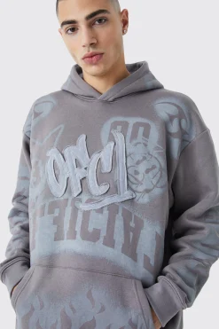 Oversized Graffiti Print Hoodie | BoohooMAN UK
