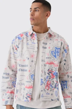 Oversized Graffiti Print Overshirt | BoohooMAN UK