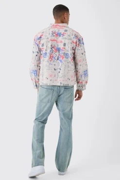 Oversized Graffiti Print Overshirt | BoohooMAN UK