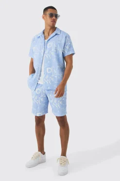 Oversized Graffiti Printed Pleated Shirt & Short | BoohooMAN UK