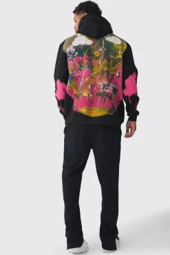 Oversized Graffiti Renaissance Over Seams Graphic Print Hoodie | BoohooMAN UK