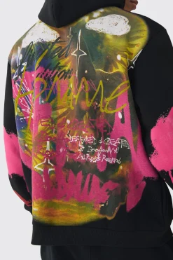 Oversized Graffiti Renaissance Over Seams Graphic Print Hoodie | BoohooMAN UK