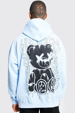 Oversized Graffiti Teddy Hoodie | BoohooMAN UK