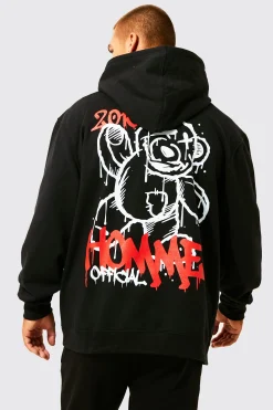 Oversized Graffiti Teddy Graphic Hoodie | BoohooMAN UK