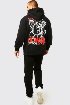 Oversized Graffiti Teddy Graphic Hoodie | BoohooMAN UK