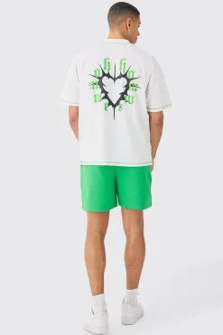 Oversized Graphic Heart Contrast Stitch T-shirt & Short Set | BoohooMAN UK