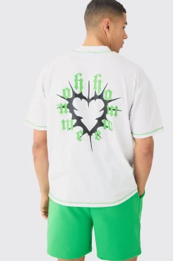 Oversized Graphic Heart Contrast Stitch T-shirt & Short Set | BoohooMAN UK
