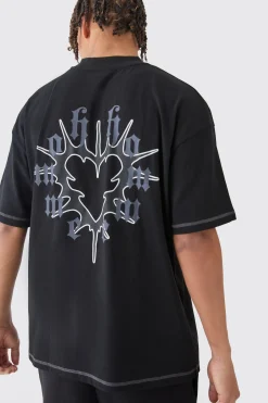 Oversized Graphic Heart Contrast Stitch T-shirt & Short Set | BoohooMAN UK
