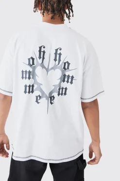 Oversized Graphic Heart Contrast Stitch T-shirt | BoohooMAN UK