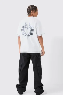 Oversized Graphic Heart Contrast Stitch T-shirt | BoohooMAN UK