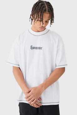 Oversized Graphic Heart Contrast Stitch T-shirt | BoohooMAN UK
