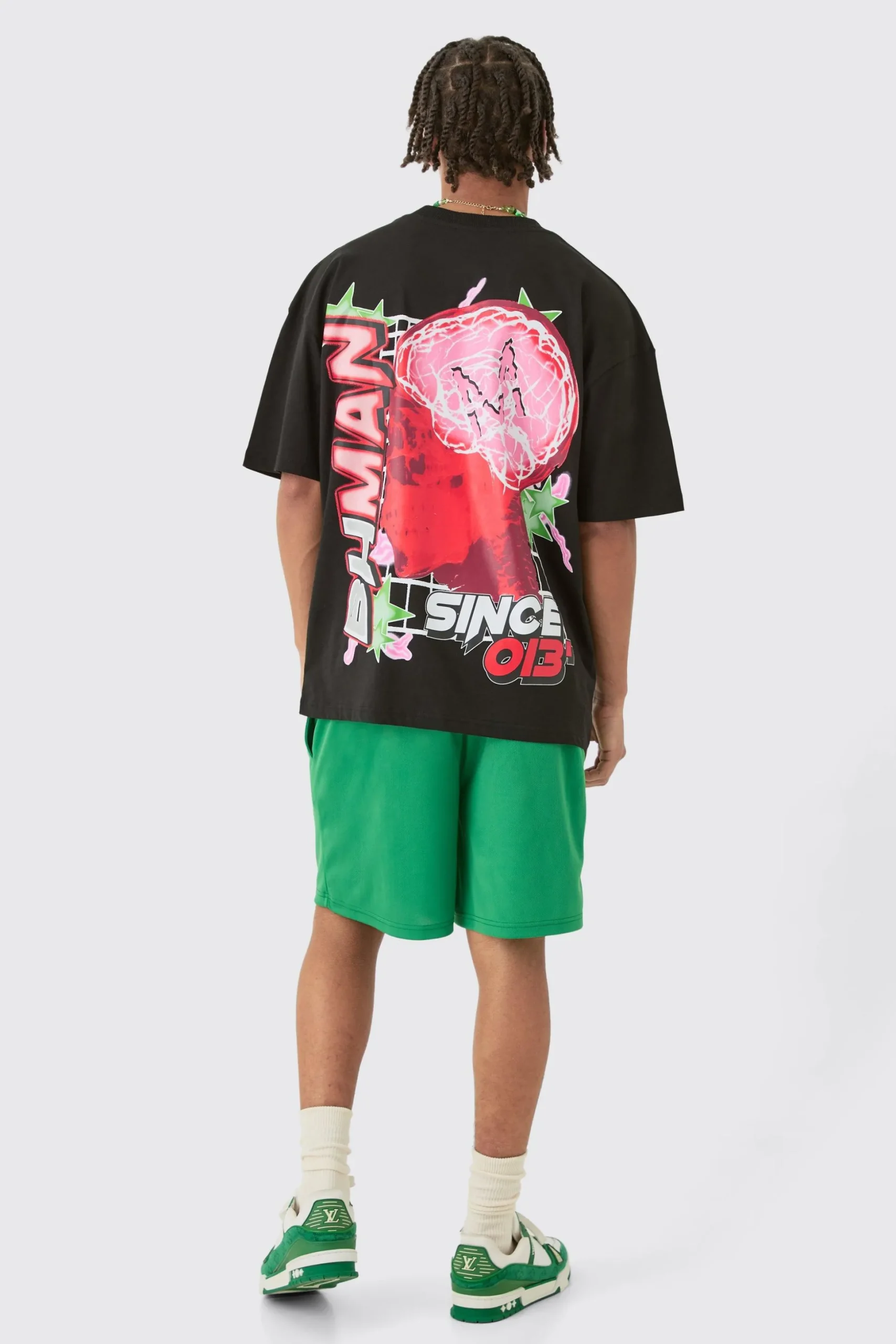 Oversized Graphic T-shirt & Mesh Short Set | BoohooMAN UK