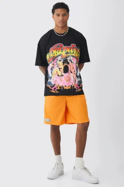 Oversized Graphic T-shirt & Mesh Short Set | BoohooMAN UK