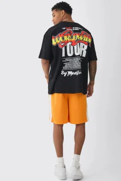 Oversized Graphic T-shirt & Mesh Short Set | BoohooMAN UK