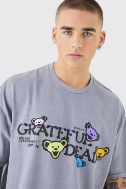 Oversized Greatful Dead Band Wash License T-shirt | BoohooMAN UK