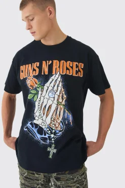 Oversized Guns N Roses License Print T-Shirt | BoohooMAN UK