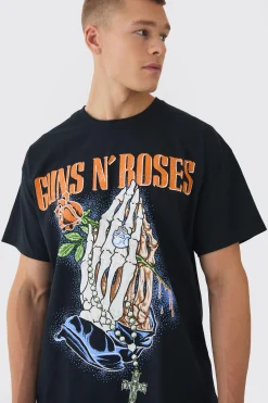 Oversized Guns N Roses License Print T-Shirt | BoohooMAN UK