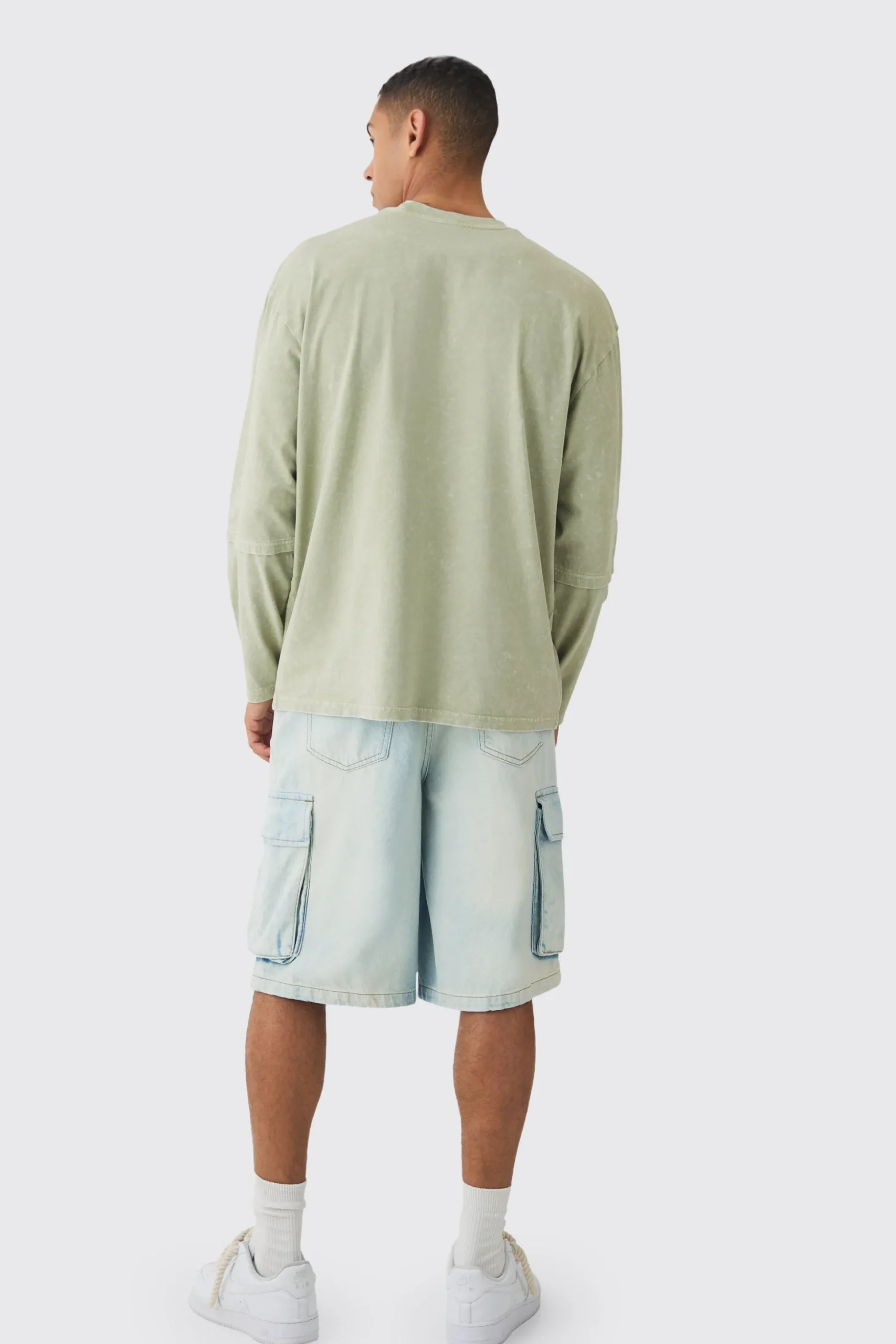 Oversized Half Faux Layer Oil Wash T-shirt | BoohooMAN UK