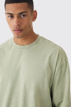 Oversized Half Faux Layer Oil Wash T-shirt | BoohooMAN UK