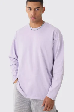 Oversized Half Faux Layer Oil Wash T-shirt | BoohooMAN UK