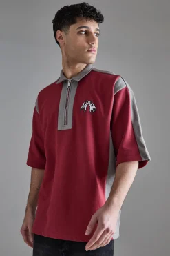 Oversized Half Sleeve Colour Block Sweat Polo | BoohooMAN UK