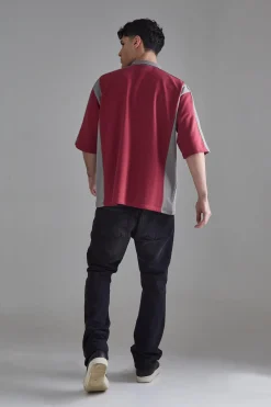 Oversized Half Sleeve Colour Block Sweat Polo | BoohooMAN UK