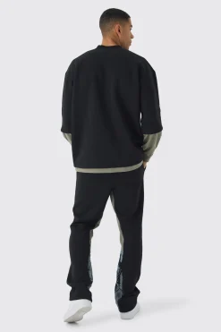 Oversized Half Sleeve Faux Layer 13 Applique Sweatshirt | BoohooMAN UK