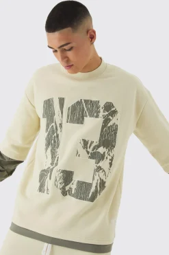 Oversized Half Sleeve Faux Layer 13 Applique Sweatshirt | BoohooMAN UK