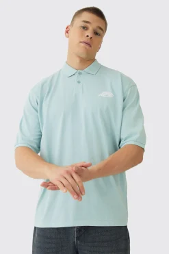 Oversized Half Sleeve Golf Wash Polo | BoohooMAN UK