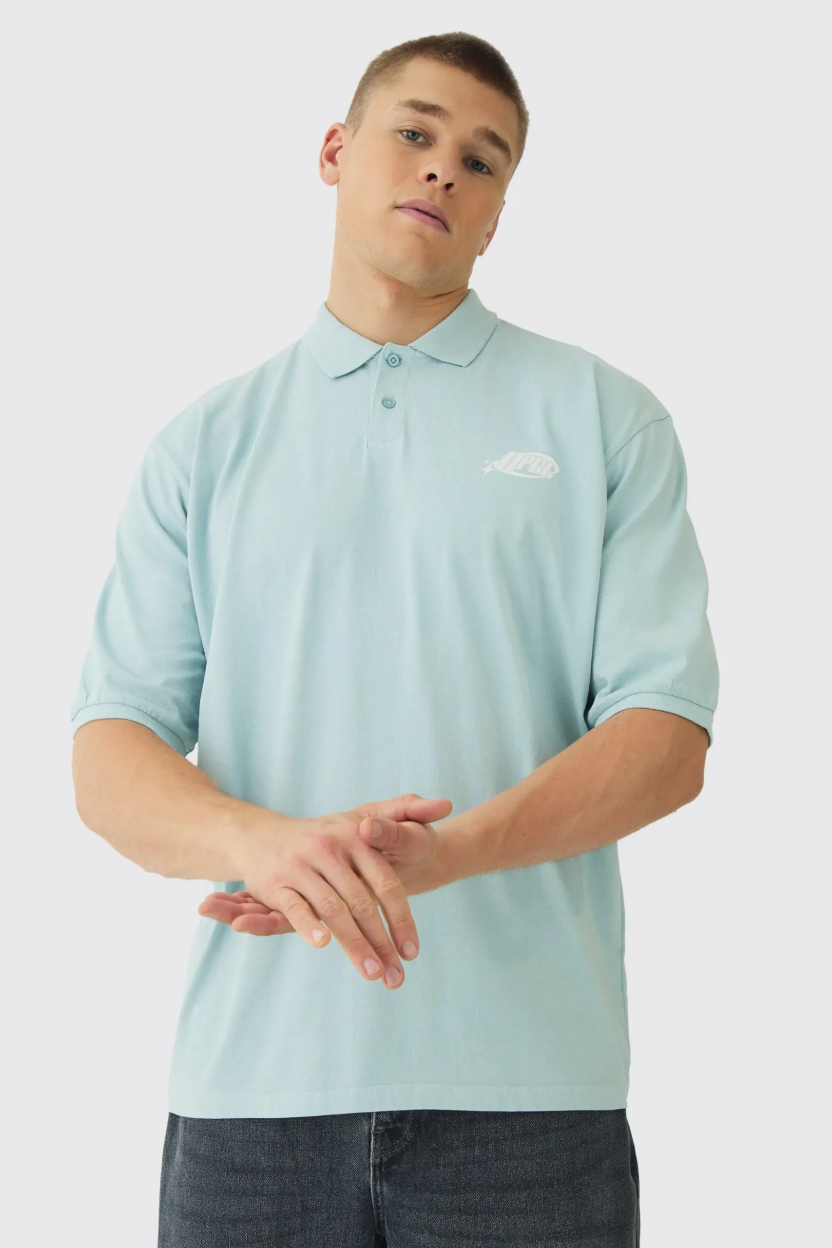 Oversized Half Sleeve Golf Wash Polo | BoohooMAN UK