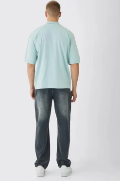 Oversized Half Sleeve Golf Wash Polo | BoohooMAN UK