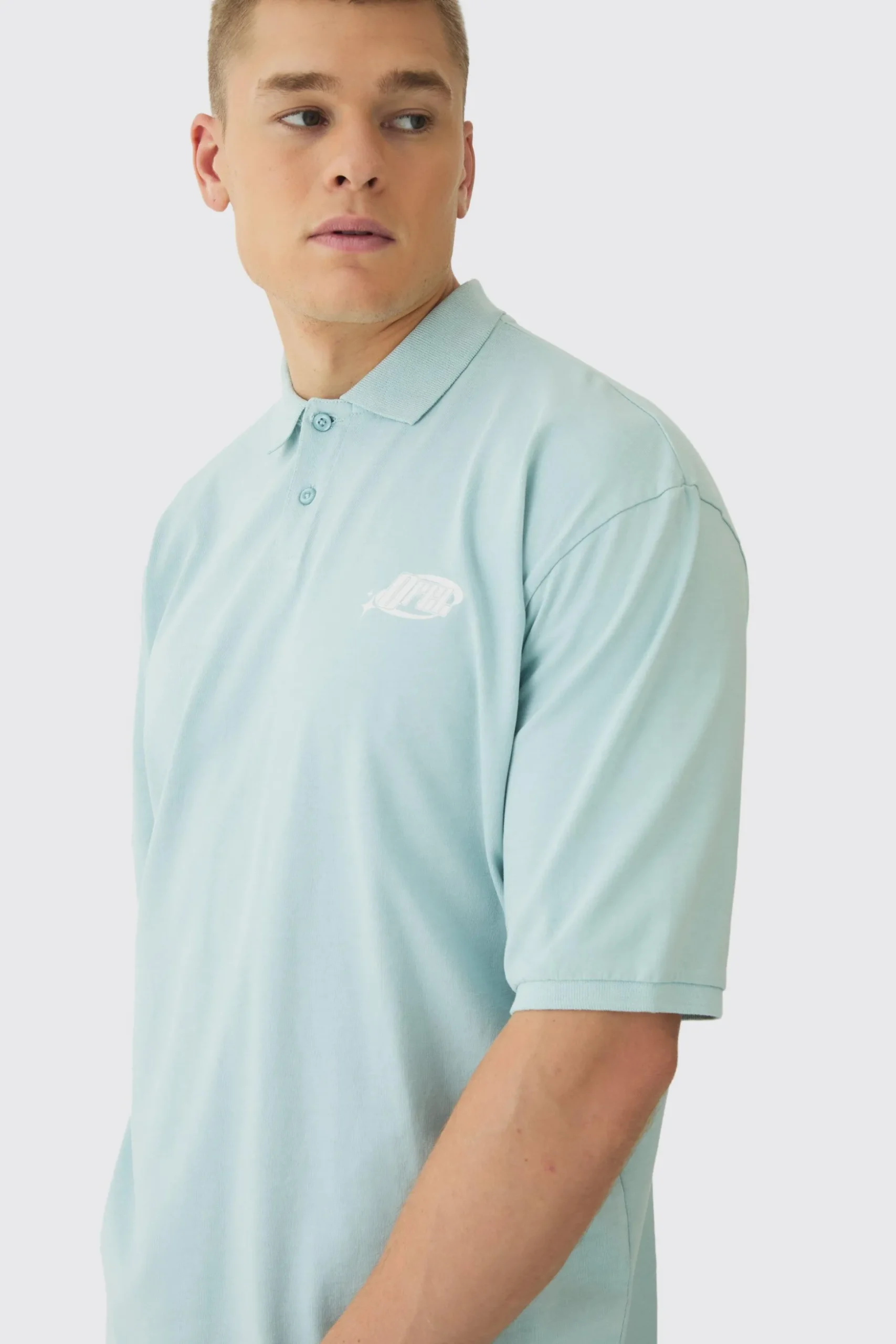 Oversized Half Sleeve Golf Wash Polo | BoohooMAN UK