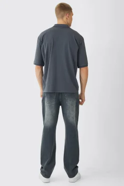 Oversized Half Sleeve Golf Wash Polo | BoohooMAN UK