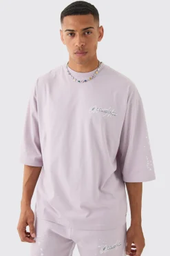Oversized Half Sleeve Graffiti Paint Splatter T-shirt | BoohooMAN UK