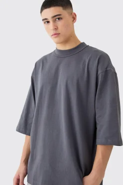 Oversized Half Sleeve Heavy Layed On Neck Carded T-shirt | BoohooMAN UK