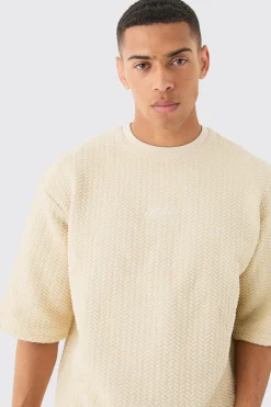 Oversized Half Sleeve Herringbone Man T-shirt | BoohooMAN UK