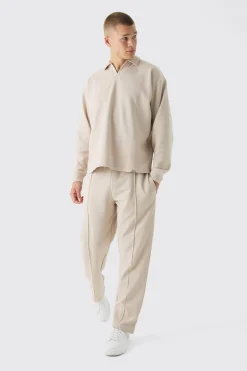 Oversized Half Sleeve Interlock Rugby Polo And Jogger Set | BoohooMAN UK